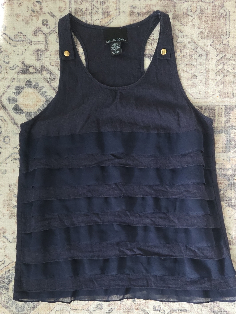 Cynthia Rowley Navy Layered Ruffle Racerback Tank